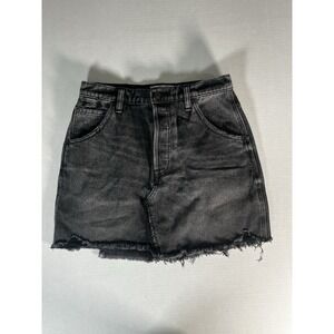 We‎ The Free Black Denim Raw Hem Button Fly Mini Skirt 28 Festival Cotton